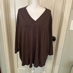 Belle Boho by Kim Gravel Slub Knit Western Chic Seamed Top Size 3X Brown A698046